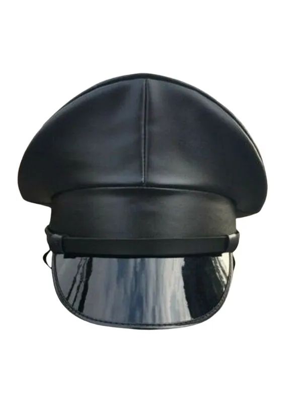 Leather Biker Cap with Low Brim