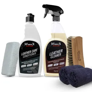 Leather Care Kit Includes Leather Cleaner 650ml   Leather Conditioner 650ml   Premium Horse Hair Brush   2 Microfiber Cloth 40x40cm   Applicator Pad