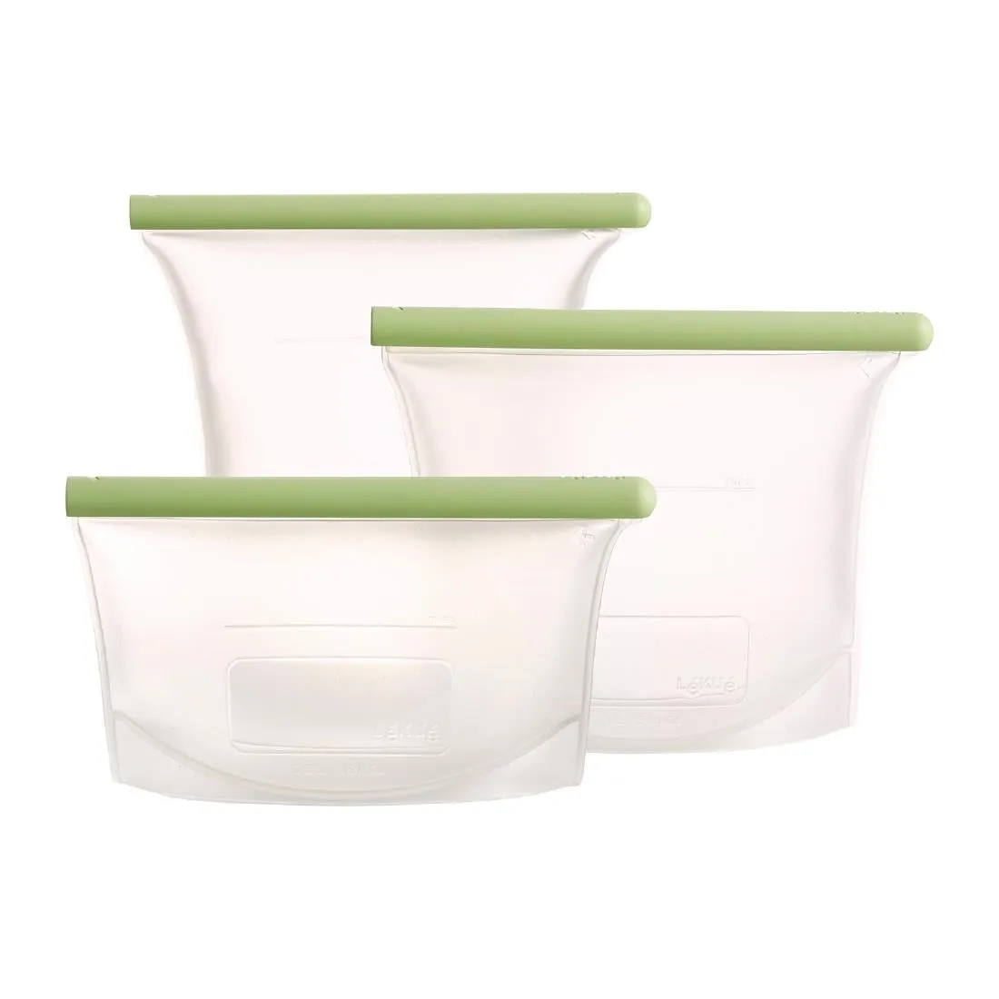 Lekue Reusable Silicone Food Storage Bag Kit (500ml   1L   1.5L)