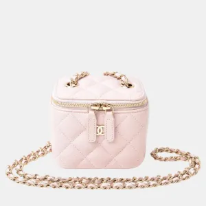 Light Pink Quilted Grained Calfskin Mini Vanity Case