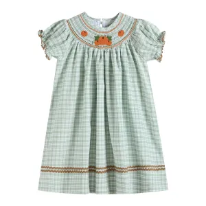 Lil Cactus - Sage Green Plaid Pumpkin Smocked Bishop Dress