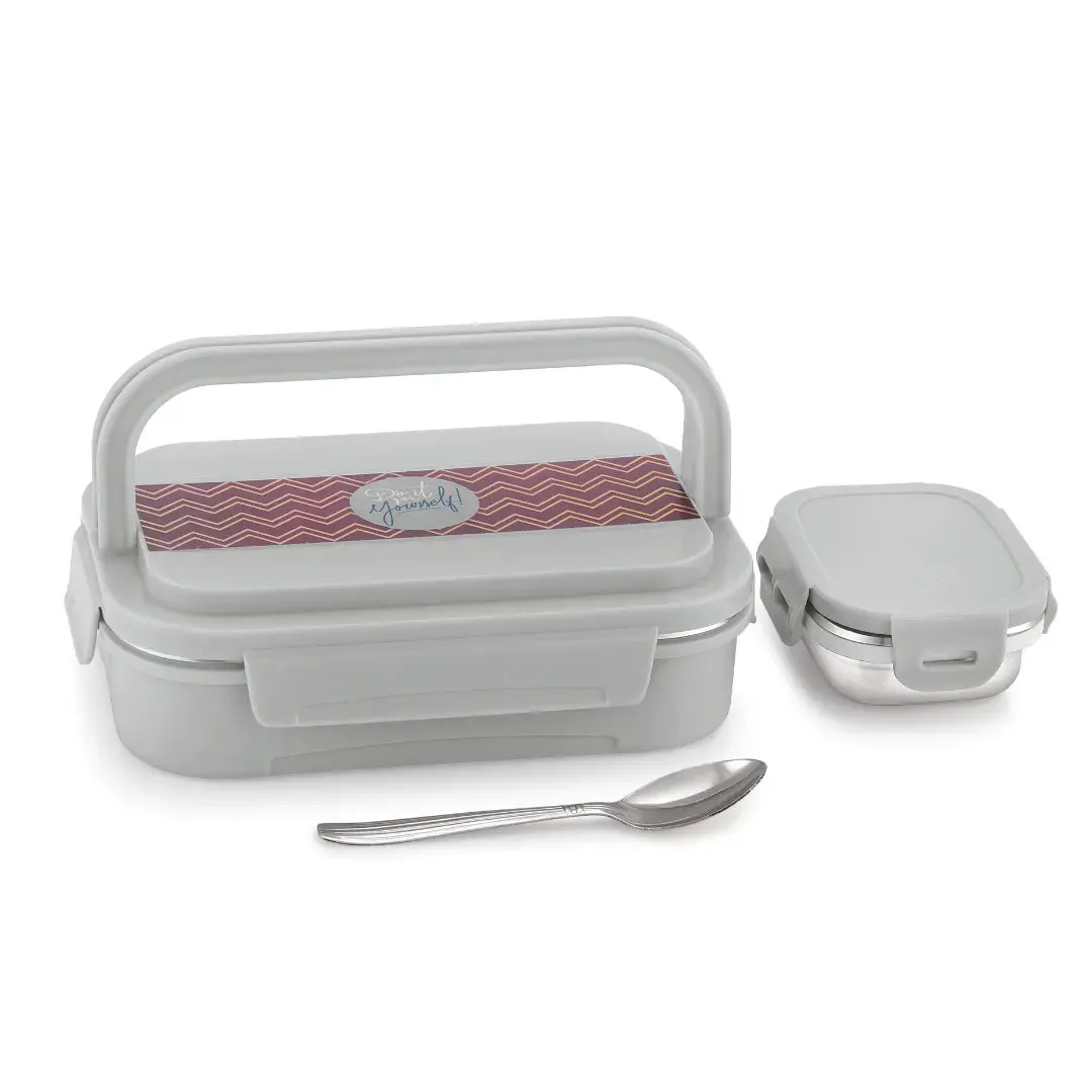 Liza Tiffin & Meal Grey Inner Stainless Steel Leak Proof Lunch Box | Insulated Tiffin Box For School Kids & Office (870ML)