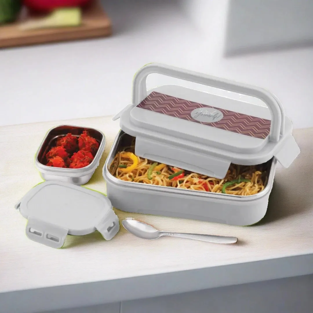 Liza Tiffin & Meal Grey Inner Stainless Steel Leak Proof Lunch Box | Insulated Tiffin Box For School Kids & Office (870ML)