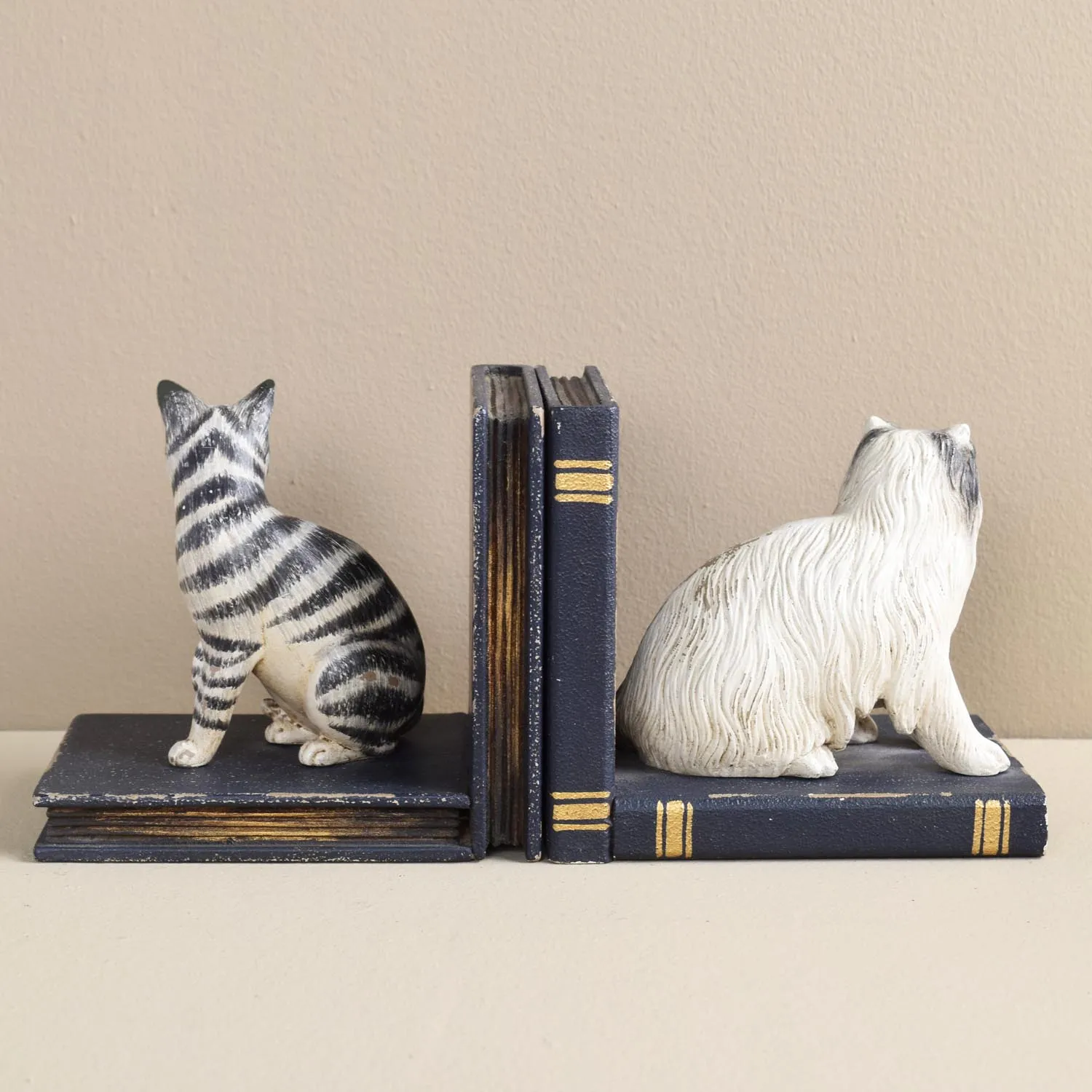 LONG HAIR & TABBY CAT BOOKENDS