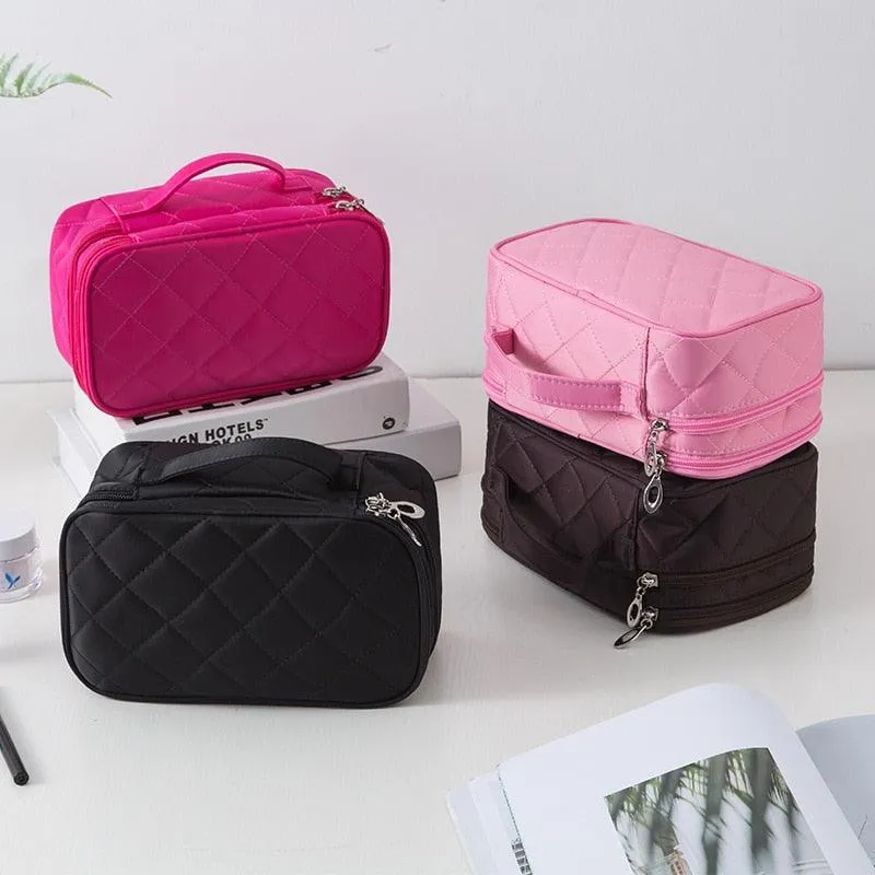 Makeup Bag Women Double-Layer Large-Travel Organizer Cosmetic Bags Waterproof Nylon Wash Toiletry Case