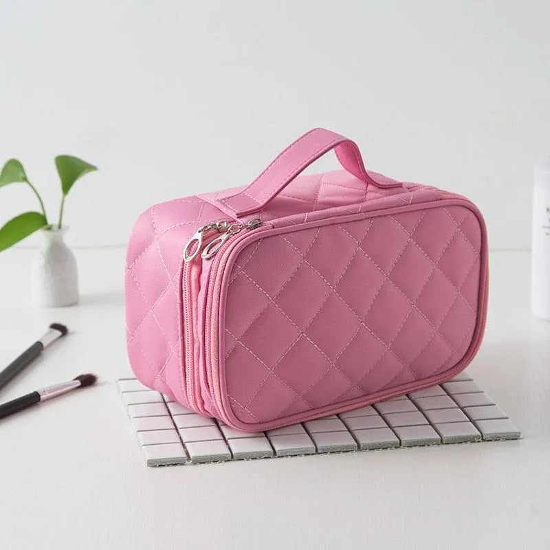 Makeup Bag Women Double-Layer Large-Travel Organizer Cosmetic Bags Waterproof Nylon Wash Toiletry Case