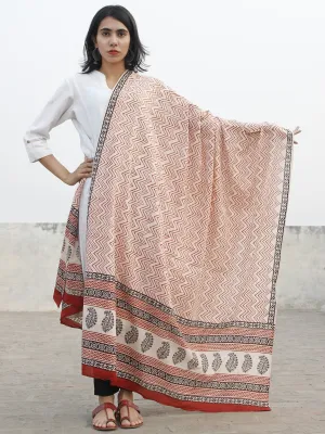 Maroon Beige Black Cotton Hand Block Printed Dupatta - D04170185