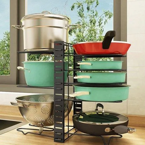 Metal Pan Organizer under Cabinet 8 Tier Adjustable Cookware Pot Rack