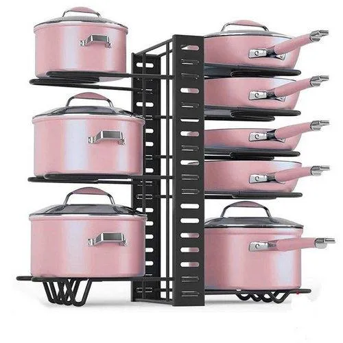 Metal Pan Organizer under Cabinet 8 Tier Adjustable Cookware Pot Rack