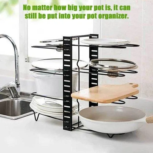 Metal Pan Organizer under Cabinet 8 Tier Adjustable Cookware Pot Rack