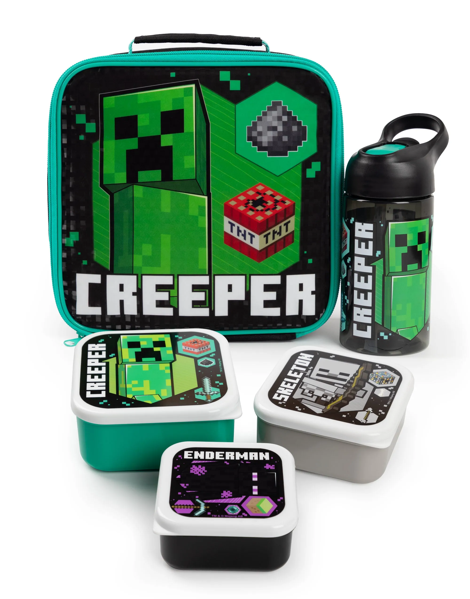 Minecraft Creeper Lunch Bag, Snack Pot, Water Bottle Set