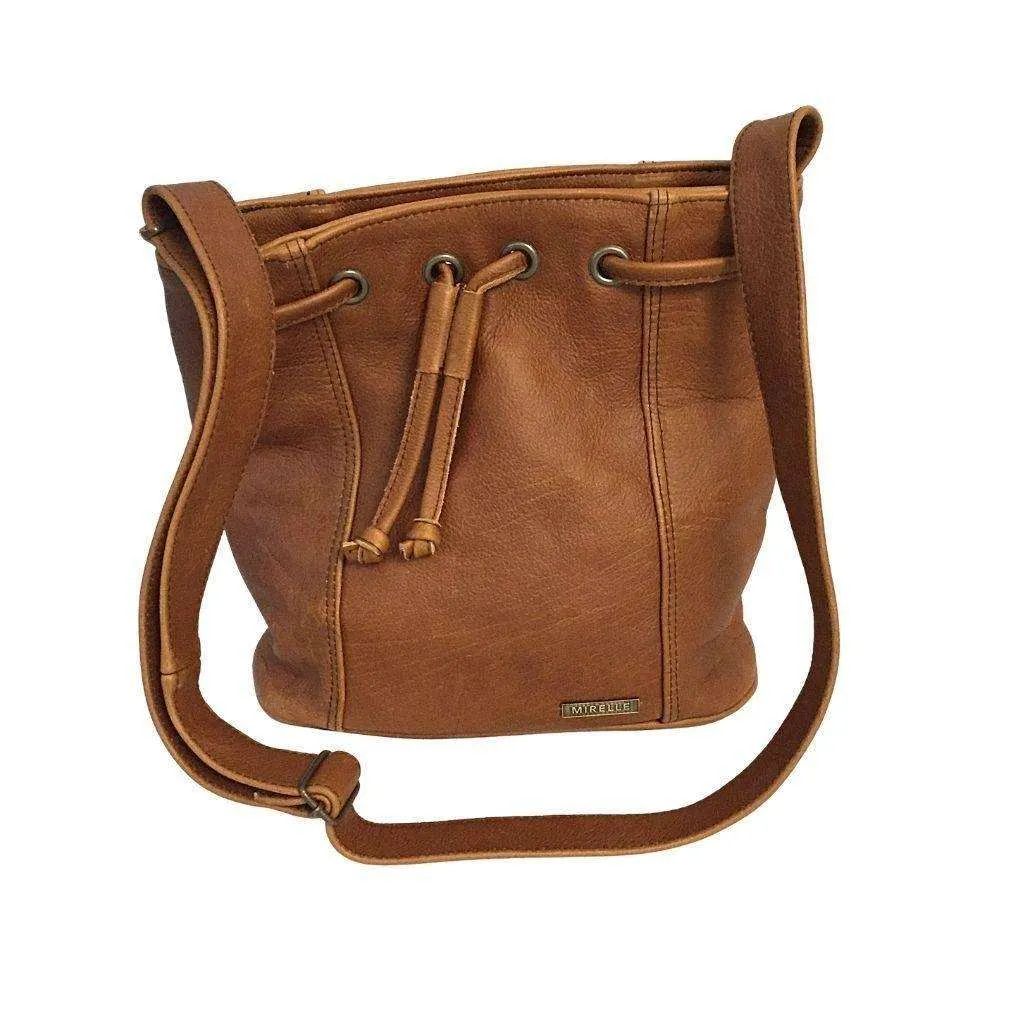 Mirelle Genuine Leather Bucket Drawstring Handbag