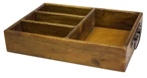 Mountain Woods 4 Section Merlot Vintage Style Brown Mango Wood Organizer Tray/Caddy w/ Metal Handles - 15.625"