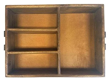 Mountain Woods 4 Section Merlot Vintage Style Brown Mango Wood Organizer Tray/Caddy w/ Metal Handles - 15.625"