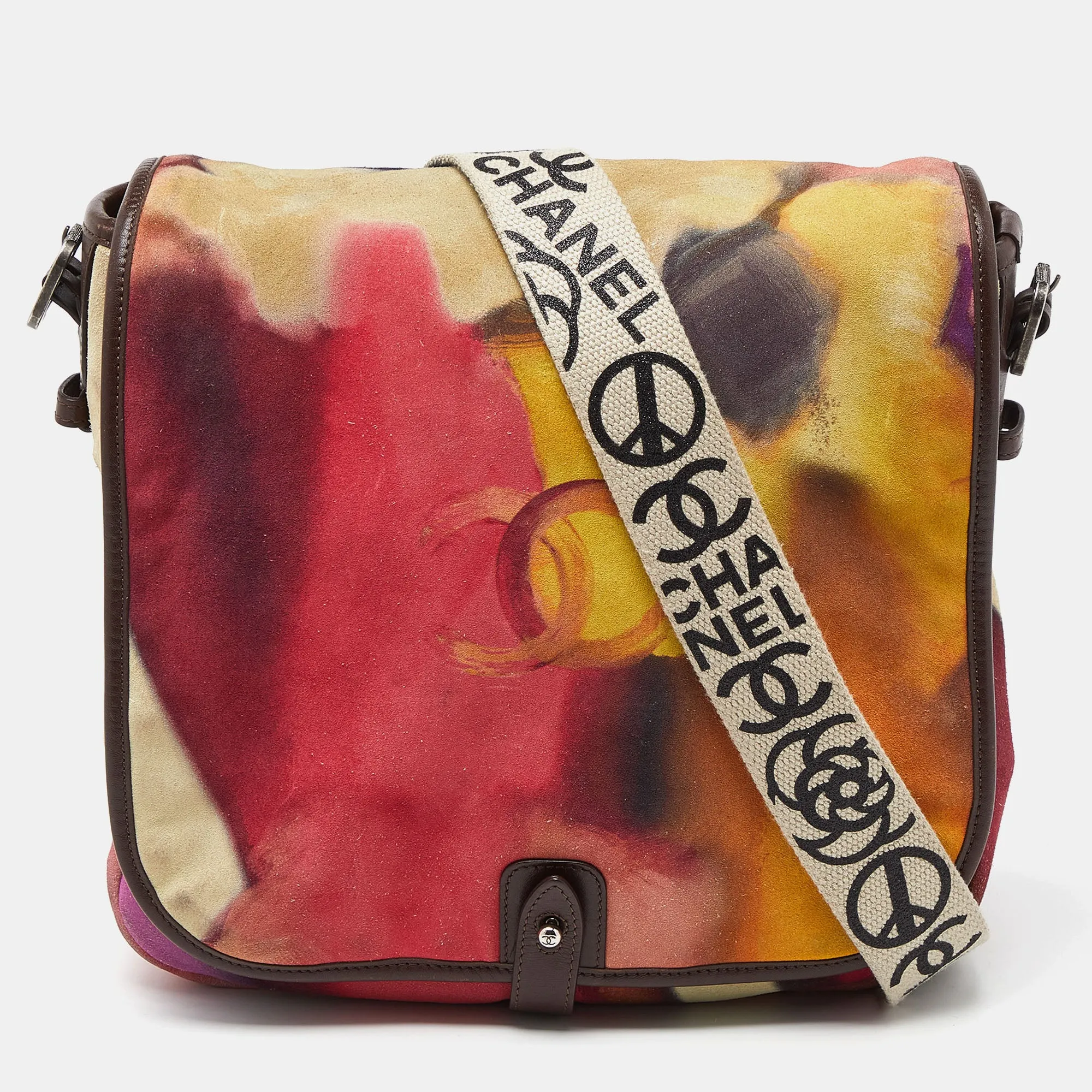 Muliticolor Nubuck and Leather Flower Power Messenger Bag