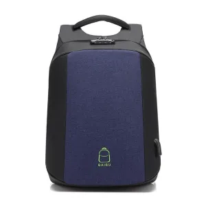 Multi-function Waterproof Nylon Anti-theft Computer Backpack With Changing And Auxiliary Port-Blue