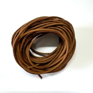 Natural Genuine Leather Cord per 10 Yards - Brushed Brown 3mm