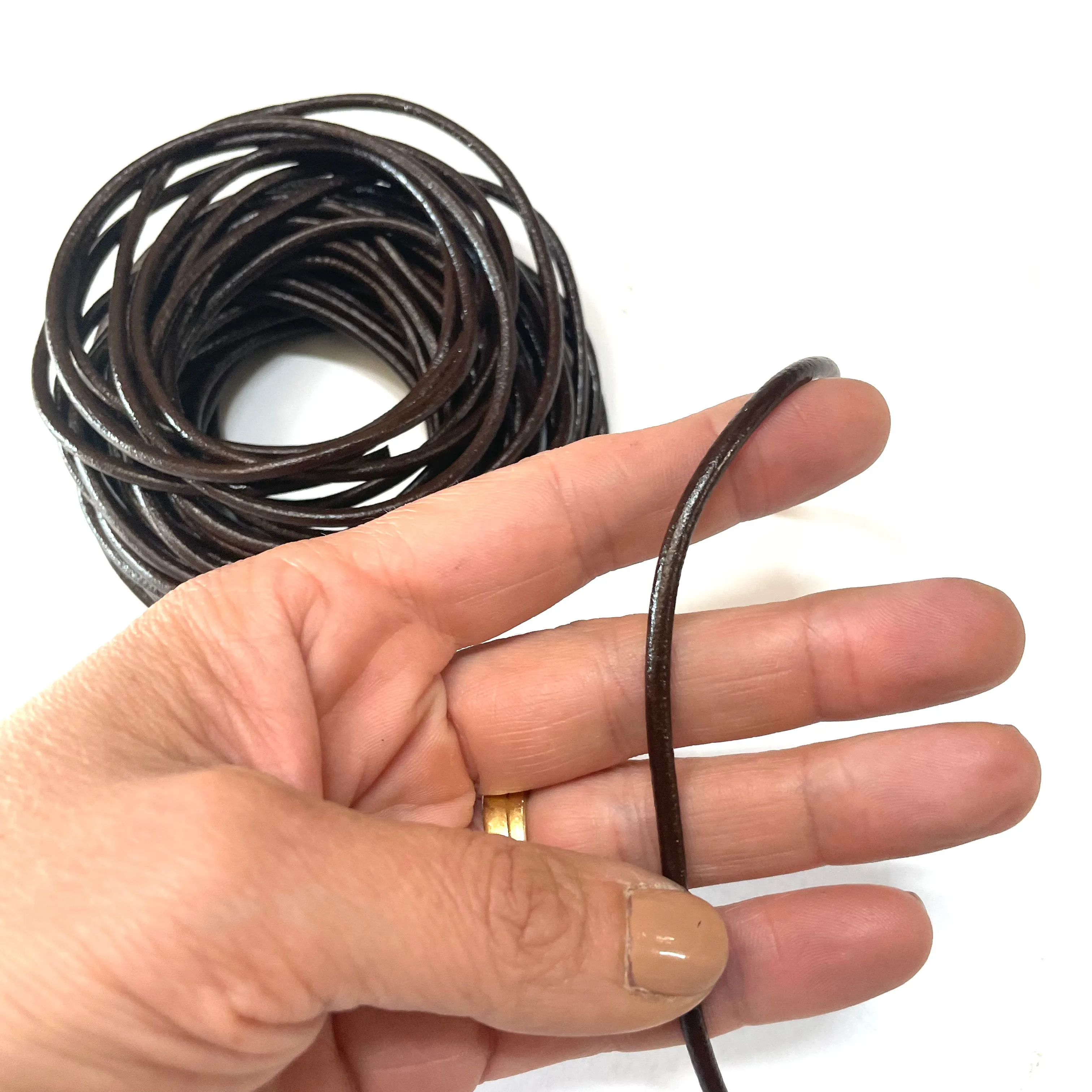 Natural Genuine Leather Cord per 10 Yards - Dark Brown 3mm