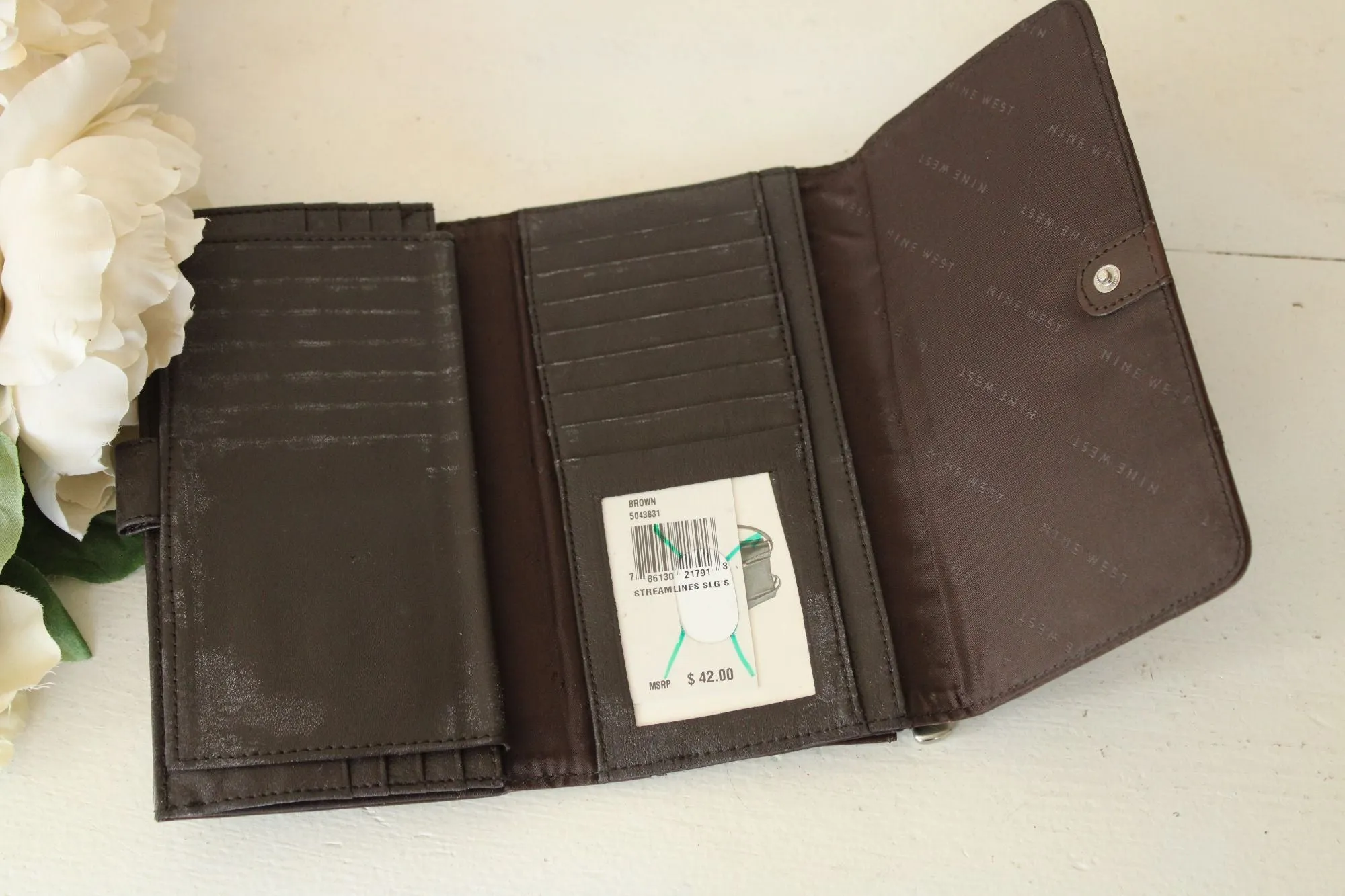 Nine West Leather Wallet, New with Tags, Streamlines Brown Leather