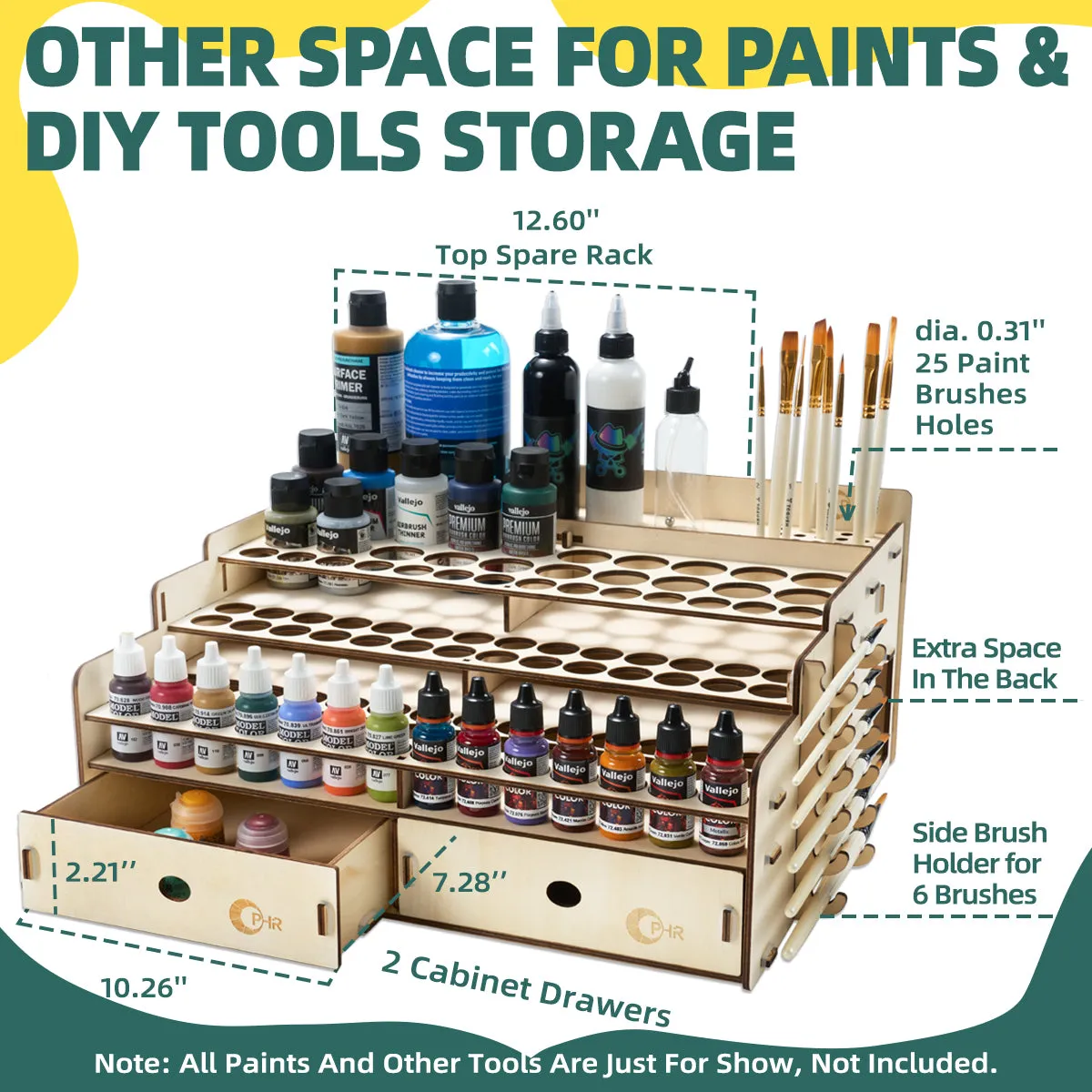 OPHIR Paint Storage Rack for Vallejo Paint, Wooden Miniature Paint Holder Organizer for Acrylic Miniature Paint Set