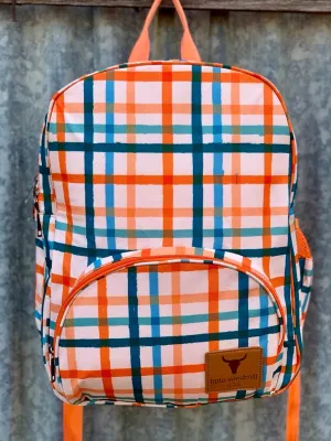 Orange Check Backpack Bag TWO ZIPPER