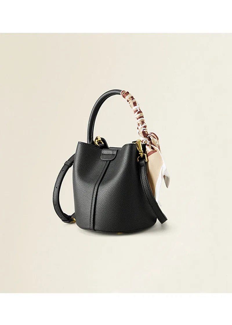 Pebbled Leather Small Bucket Bag