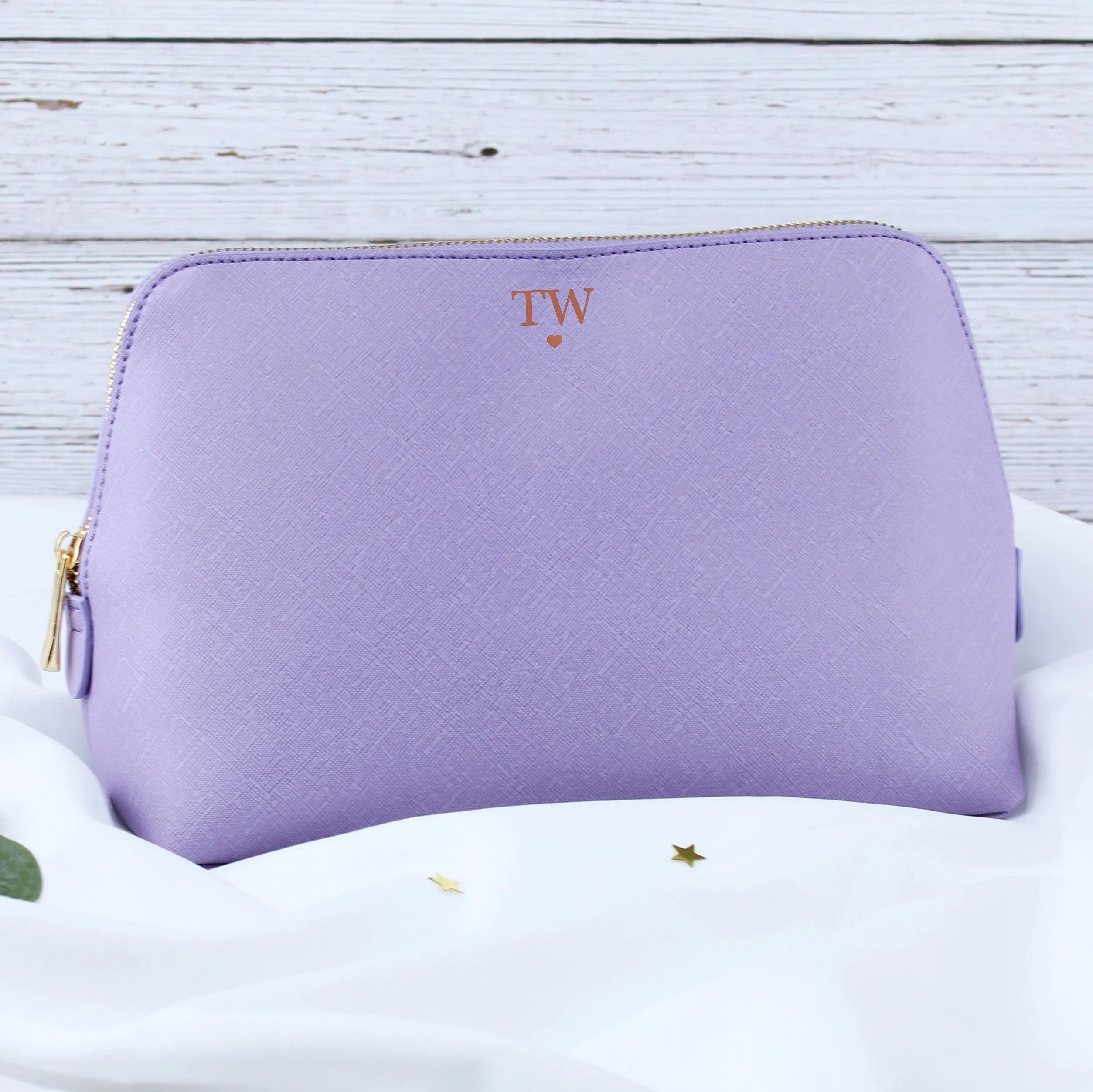 Personalised Large PU Leather Make Up Bag with Initials & Heart