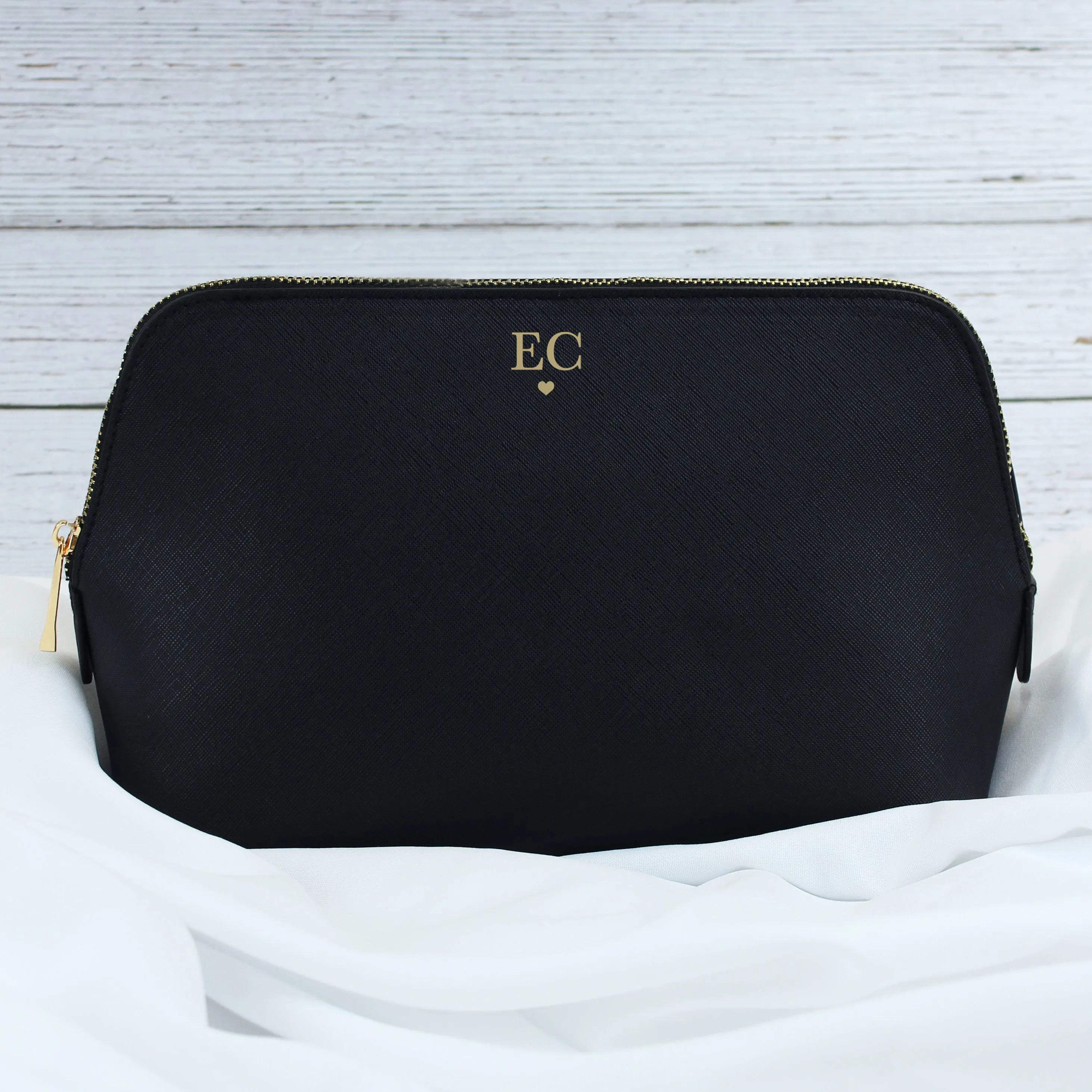 Personalised Large PU Leather Make Up Bag with Initials & Heart