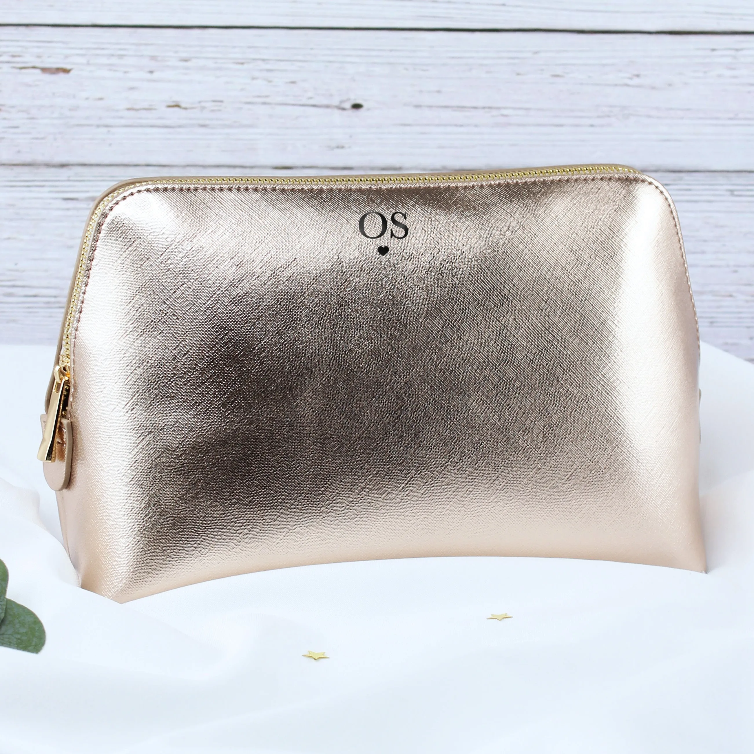 Personalised Large PU Leather Make Up Bag with Initials & Heart