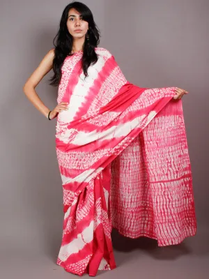 Pink White Shibori Hand Dyed Cotton Mul Saree  - S03170455