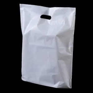 Plastic Carrier Bags 100 White Patch Handle Carrier Bags | Large Size Bags 15 x 18   3" for Shopping Groceries Gift Boutique Supermarket Cash N Carry Business Market Stall 38cm x 46cm   7cm