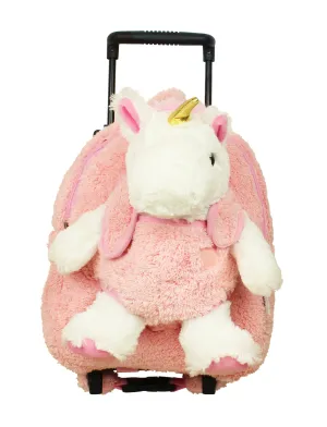 Popatu Kid's White Unicorn Pink Rolling Backpack with Removable Plush