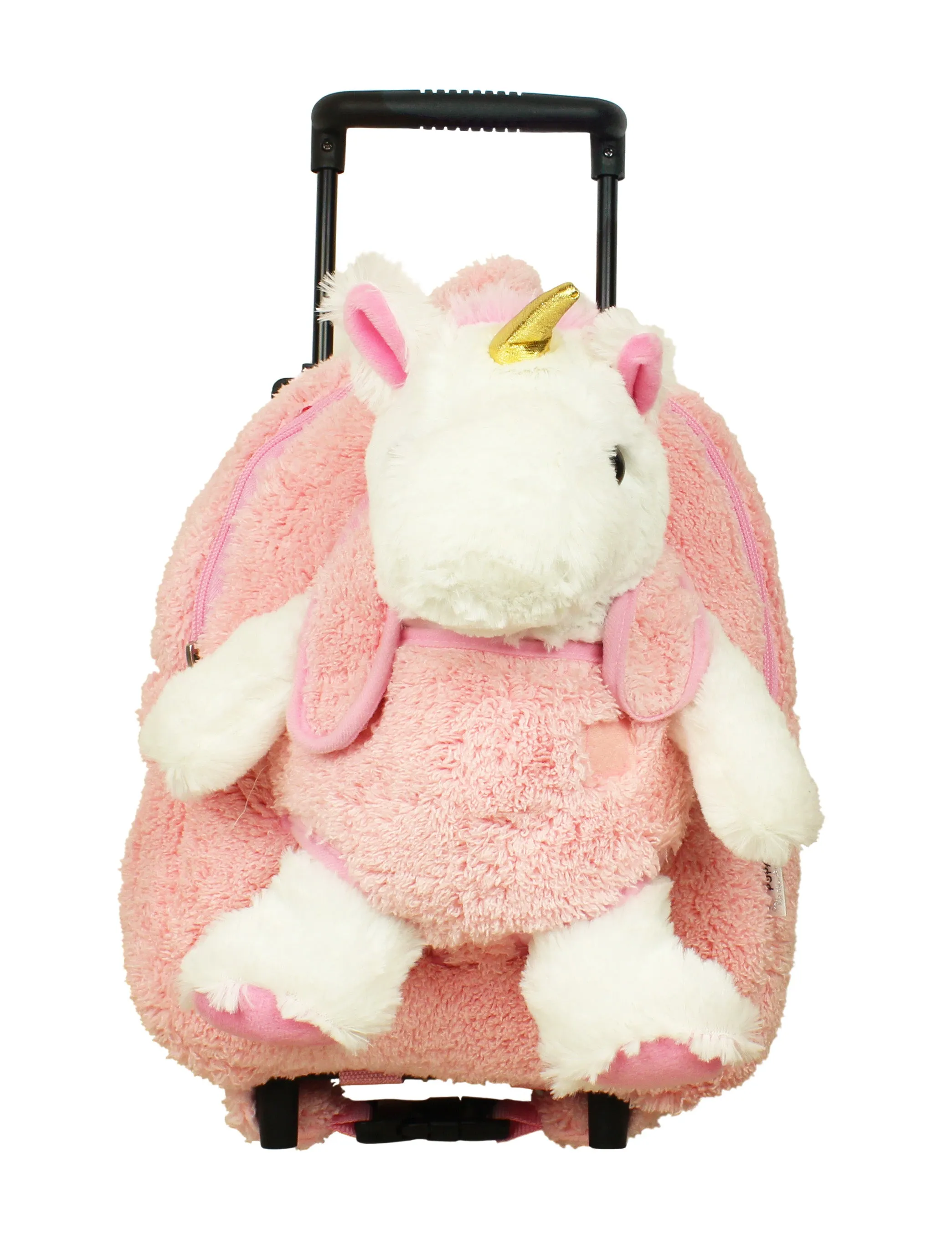 Popatu Kid's White Unicorn Pink Rolling Backpack with Removable Plush