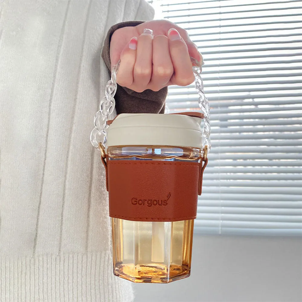 Portable cups glass with chain and sleeve