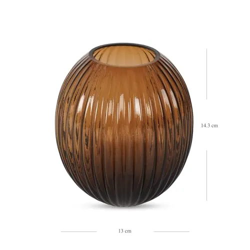 Pure Home   Living Brown Ribbed Round Glass Vase - Small