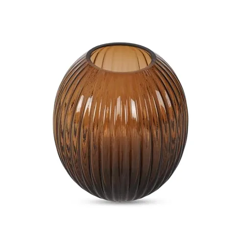 Pure Home   Living Brown Ribbed Round Glass Vase - Small