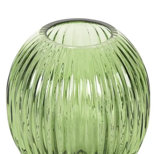 Pure Home   Living Green Ribbed Round Glass Vase - Small