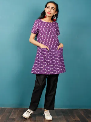 Purple Grey Hand Woven Mercerised Ikat Cotton Tunic  - Tun11F841