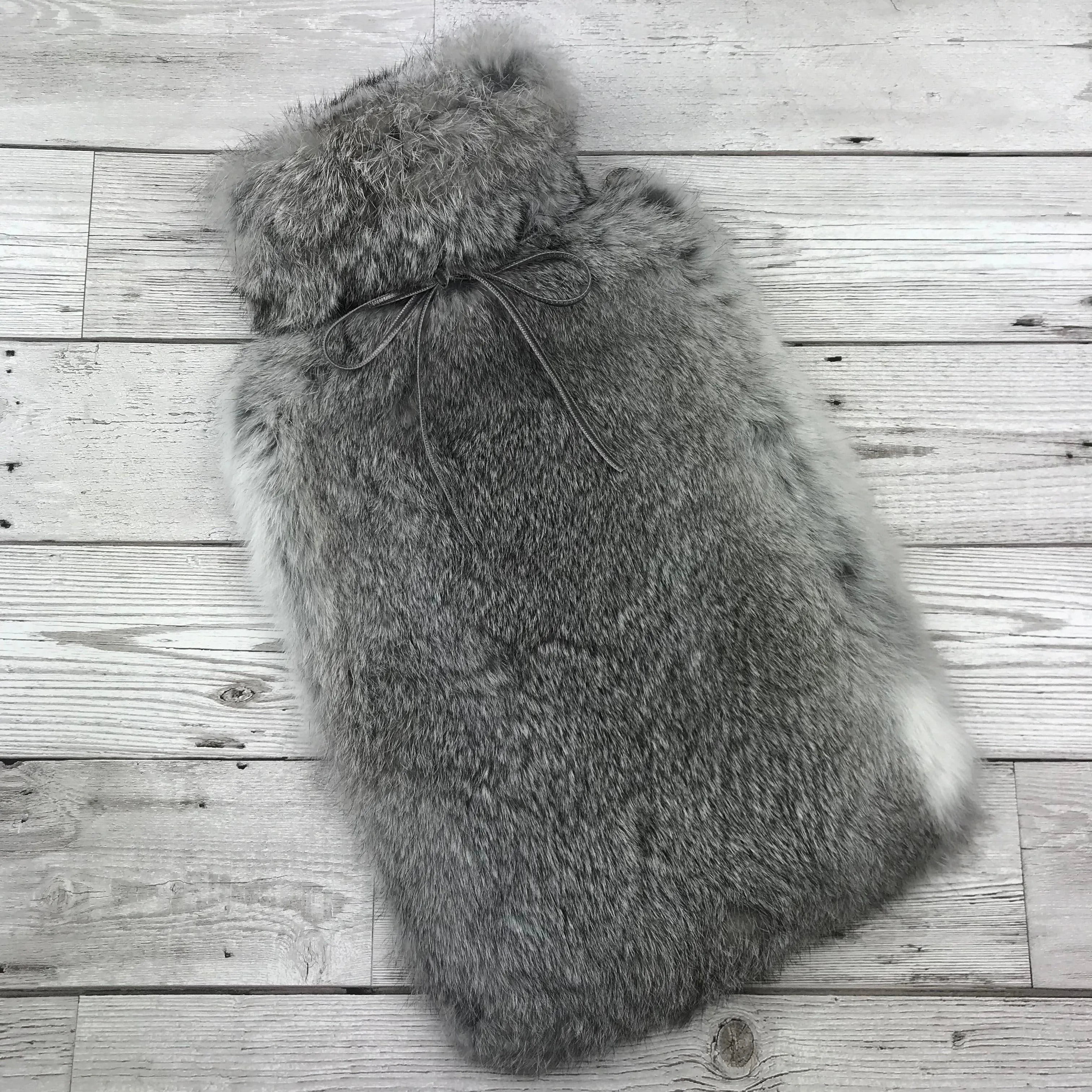 Rabbit Fur Hot Water Bottle - Large - Natural Grey Marl