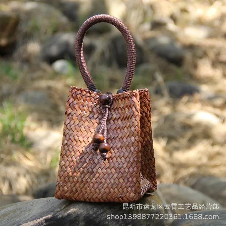 Rattan straw bag Straw bag Leisure vacation beach bag Retro mini portable ladies bag