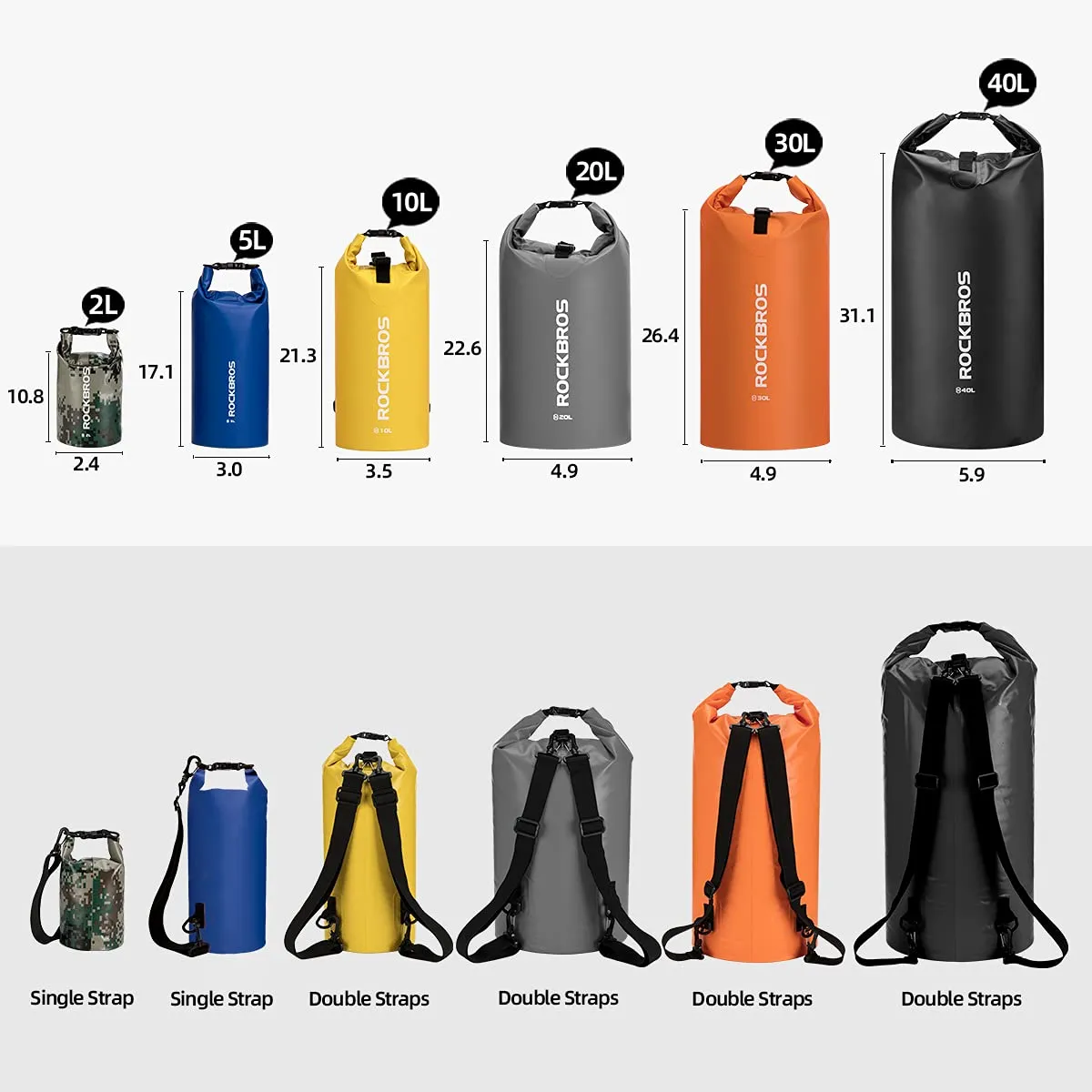 ROCKBROS Waterproof Dry Bag Heavy Durable Beach Backpack 2L 5L 10L 20L 30L Floating Dry Sack