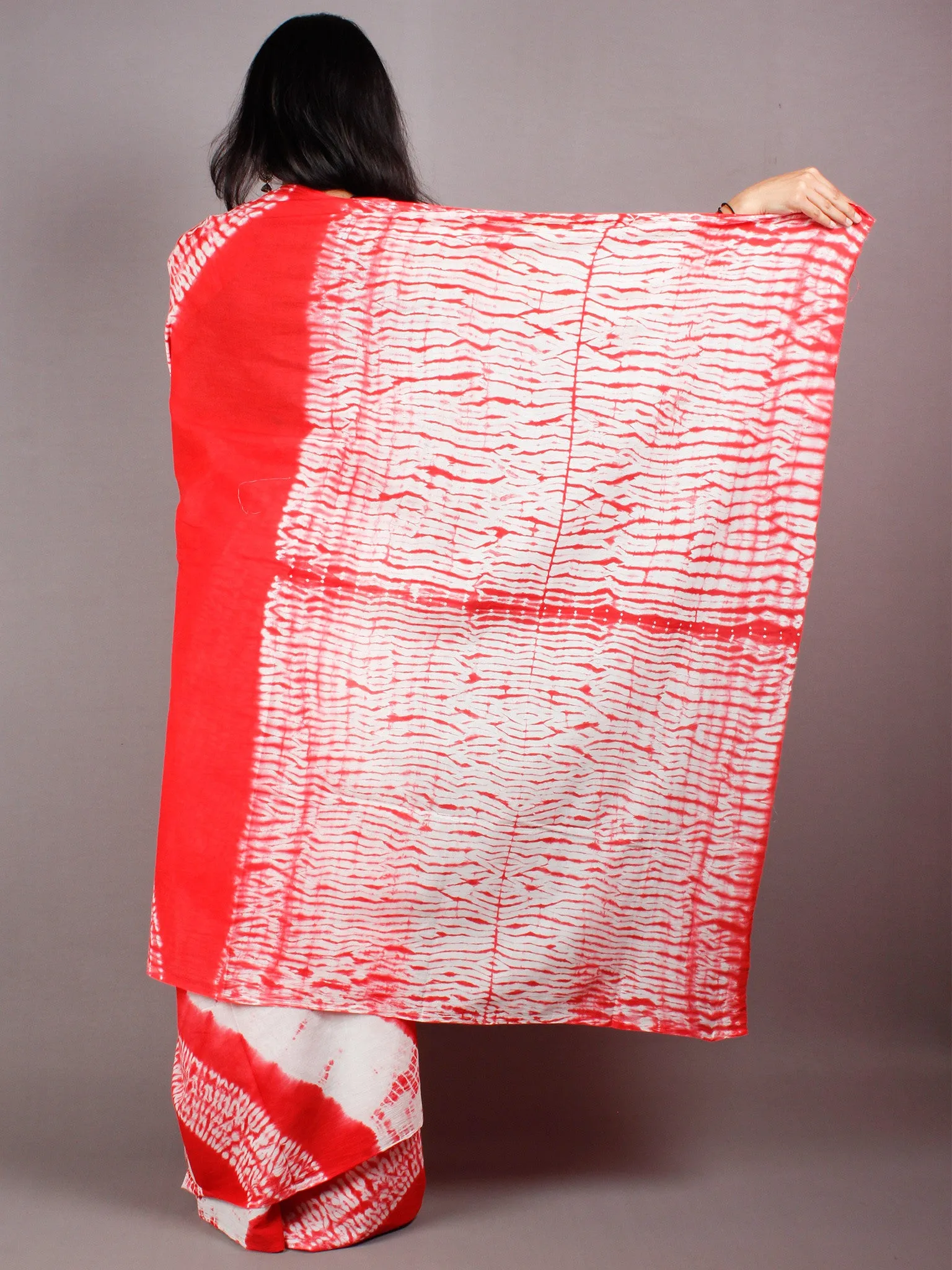 Scarlet Red Ivory Shibori Dyed Cotton Mul Saree  - S03170449