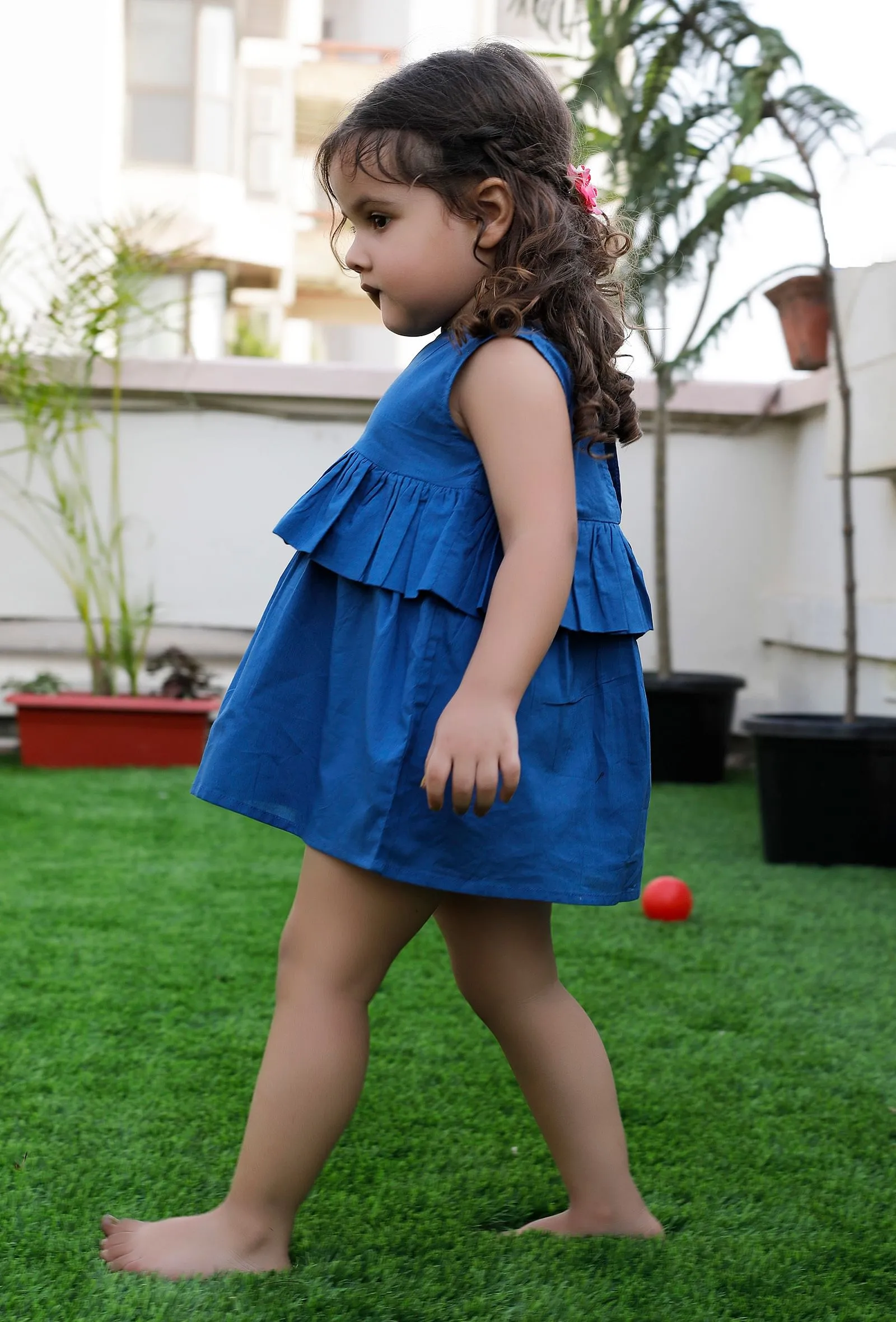 Serina Blue Cotton Cotton Dress