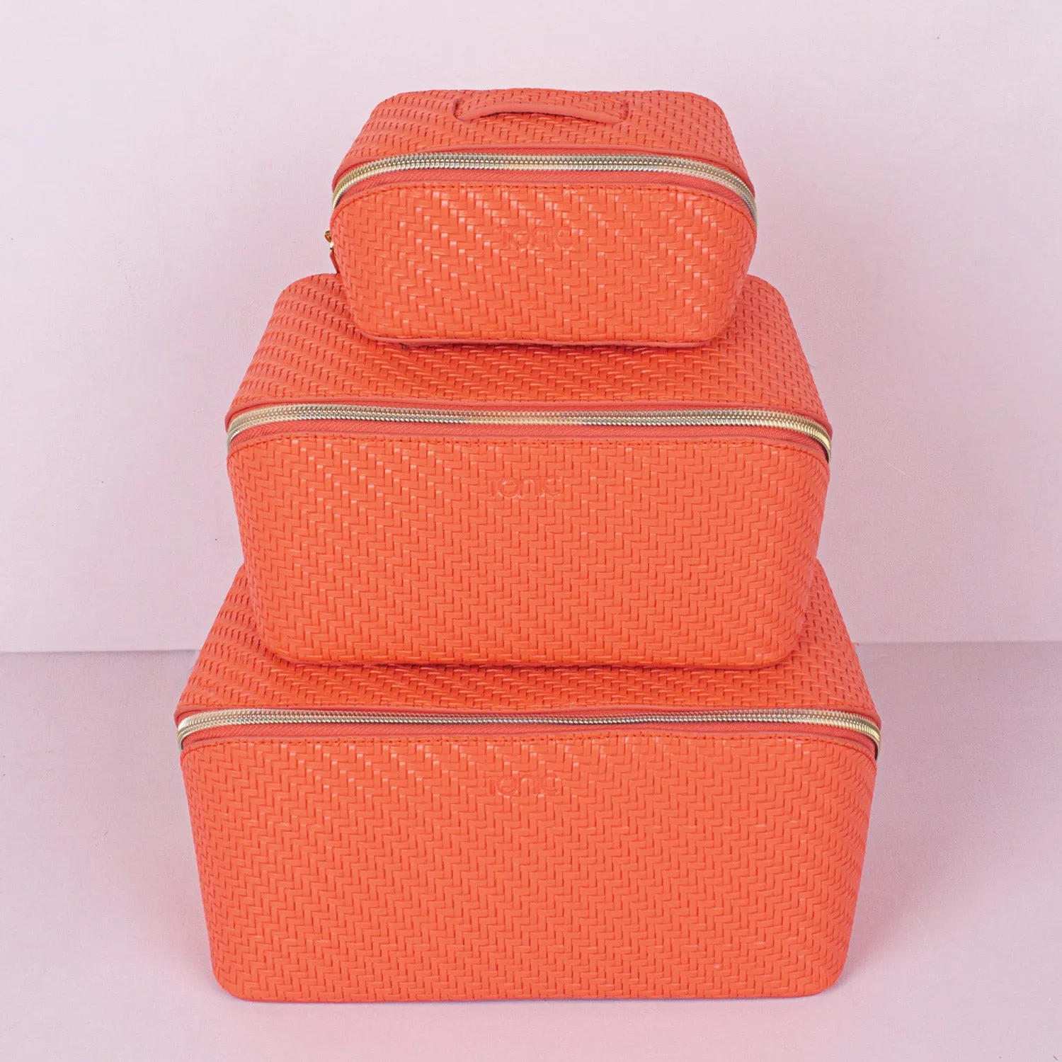 Small Beauty Bag - Herringbone Tangerine