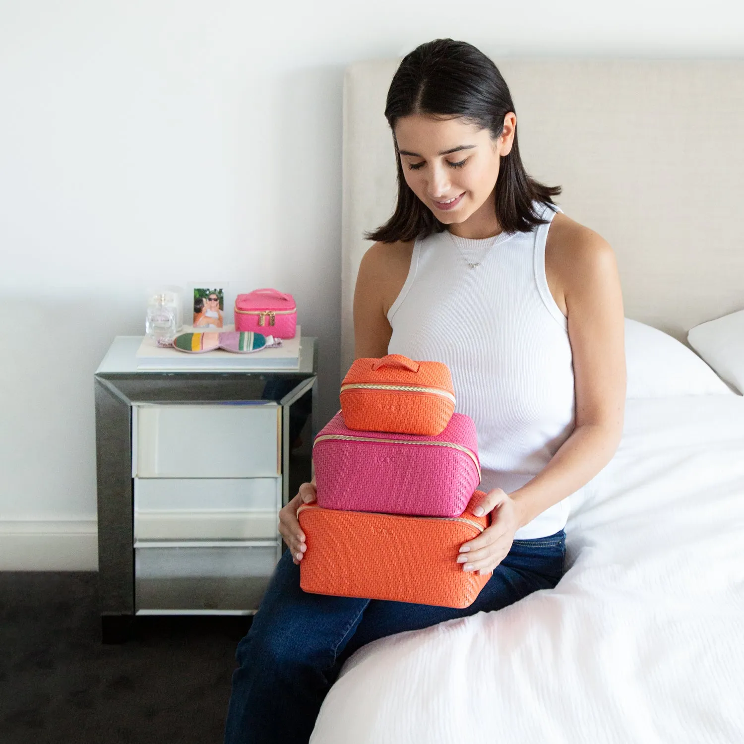 Small Beauty Bag - Herringbone Tangerine