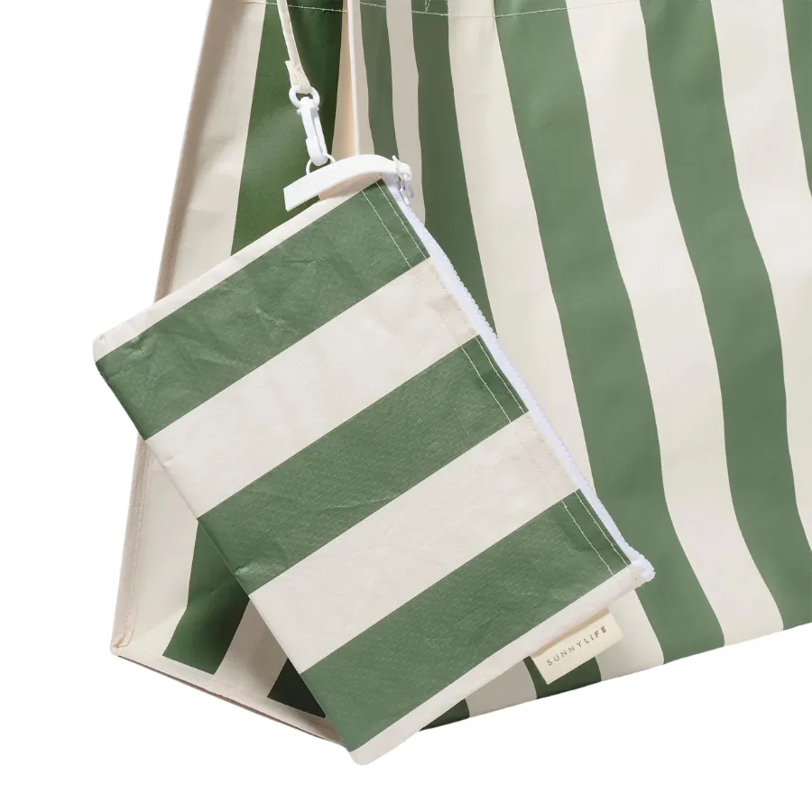 Sunnylife Carryall Beach Bag The Vacay Olive Stripe S41BBOLI