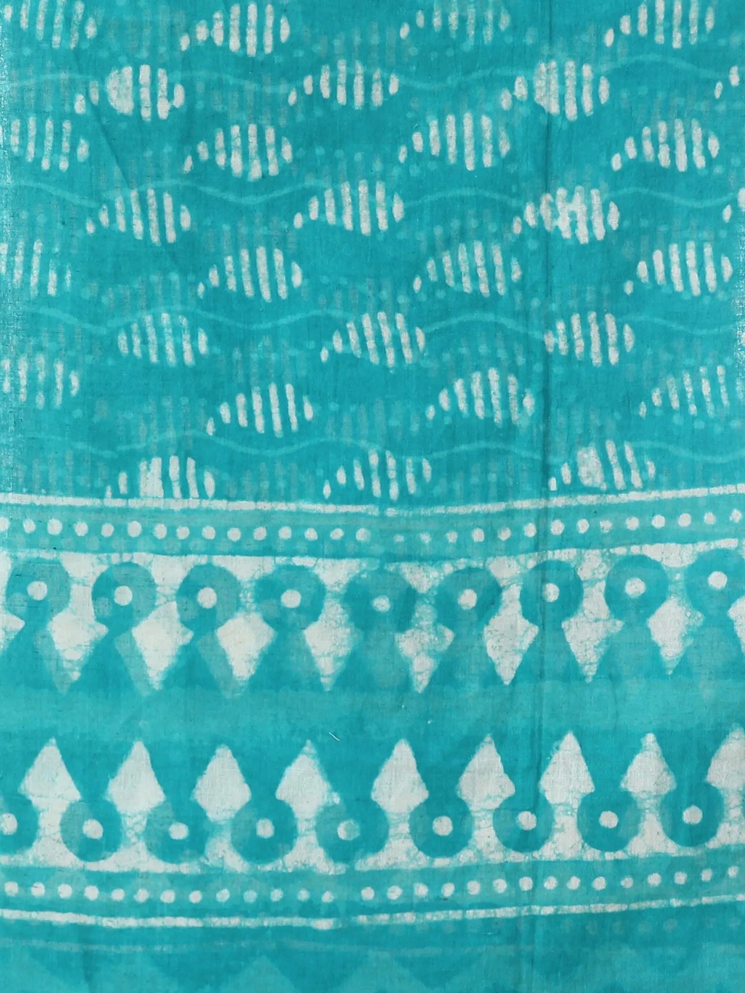 Teal Green Ivory Cotton Hand Block Printed Dupatta  - D04170449