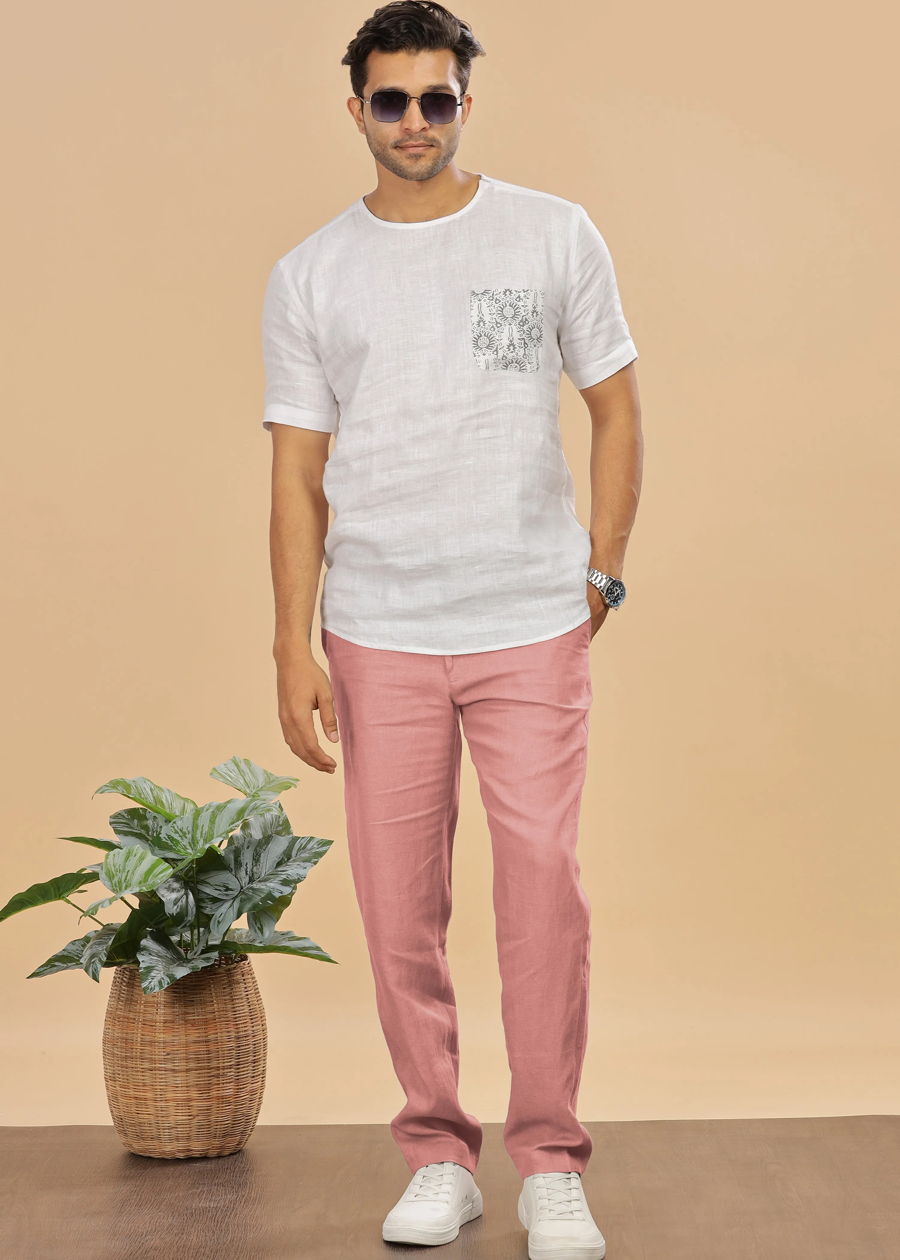 Theo - Linen Travel Pants - Rose Pink