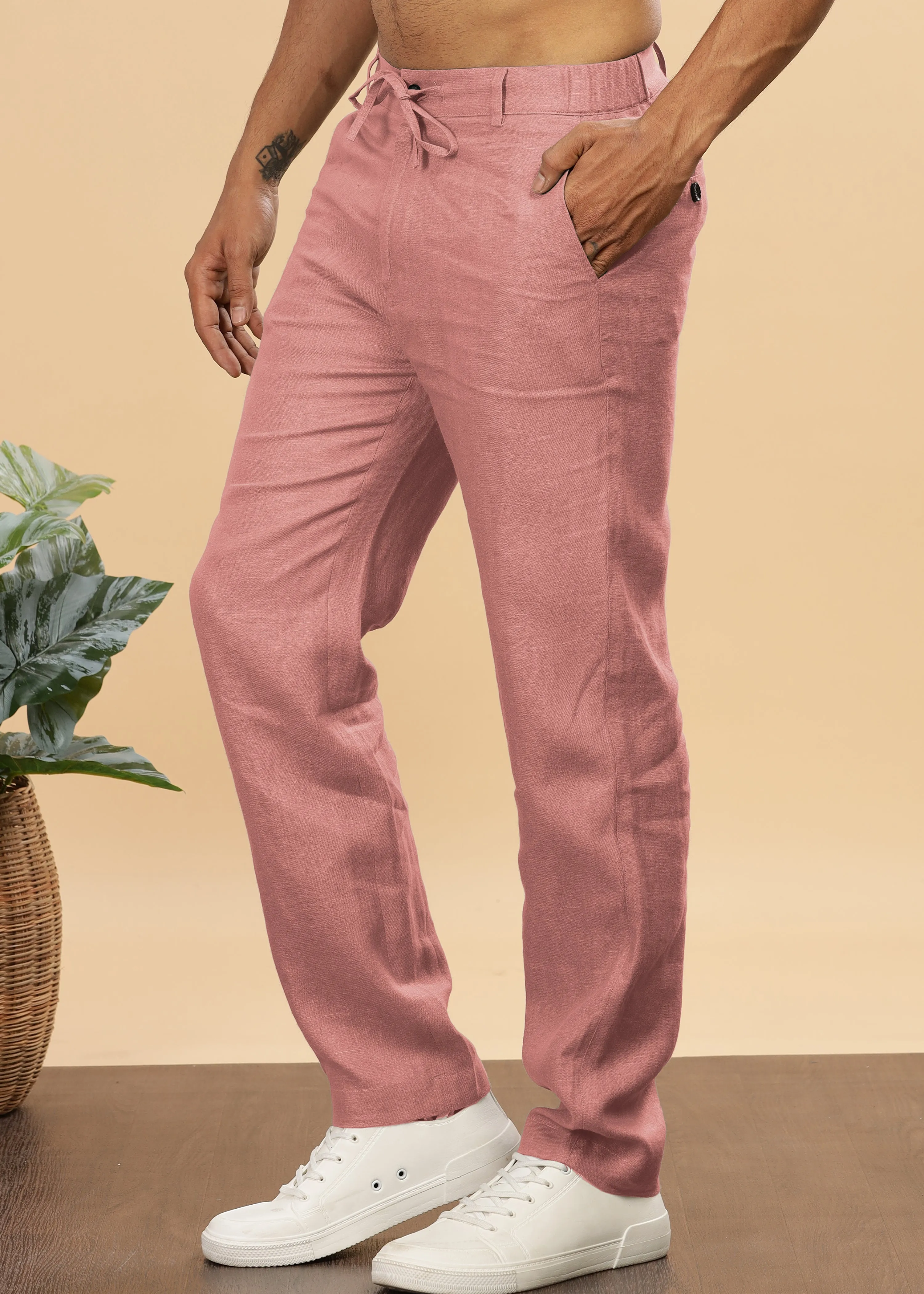 Theo - Linen Travel Pants - Rose Pink