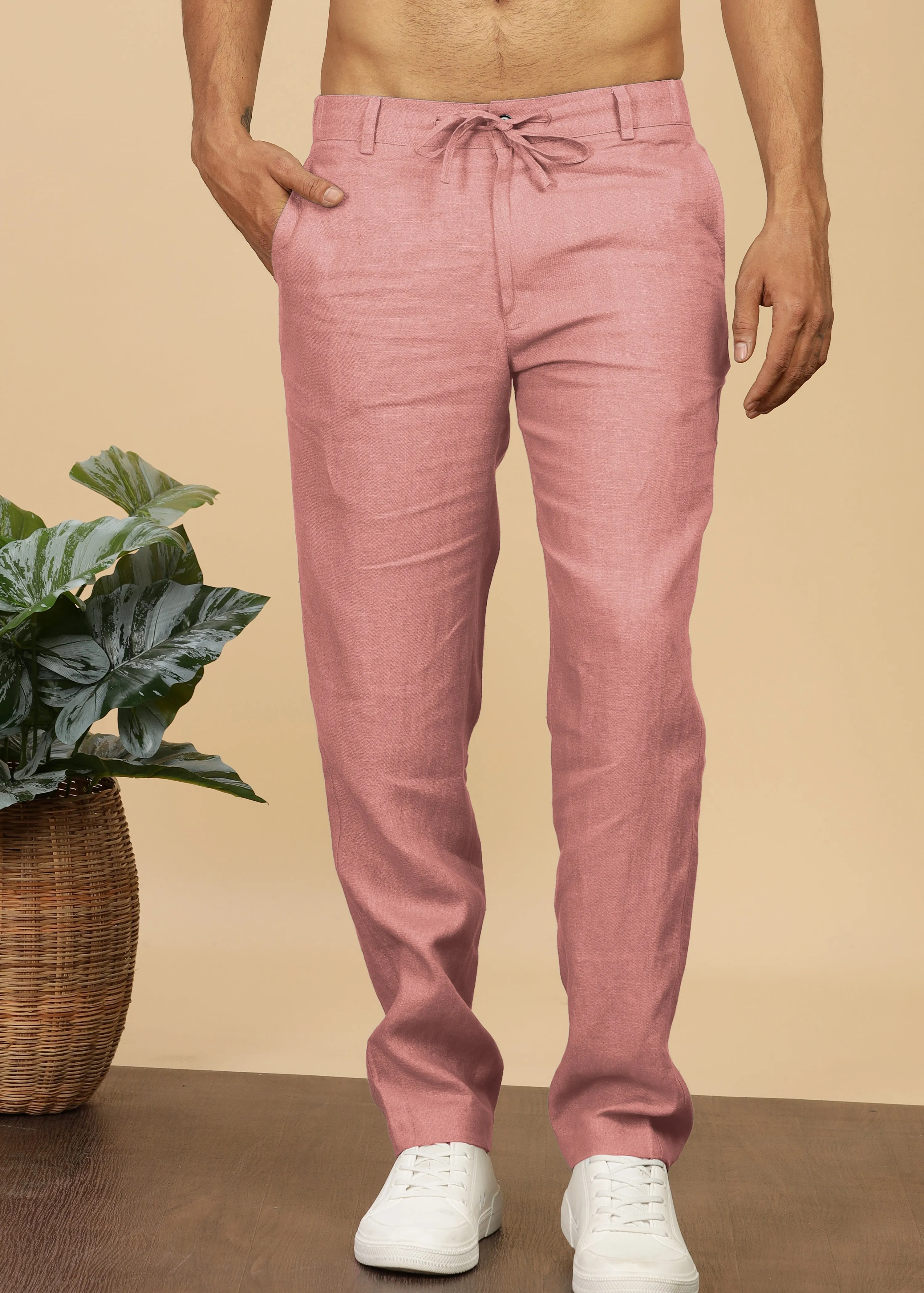 Theo - Linen Travel Pants - Rose Pink